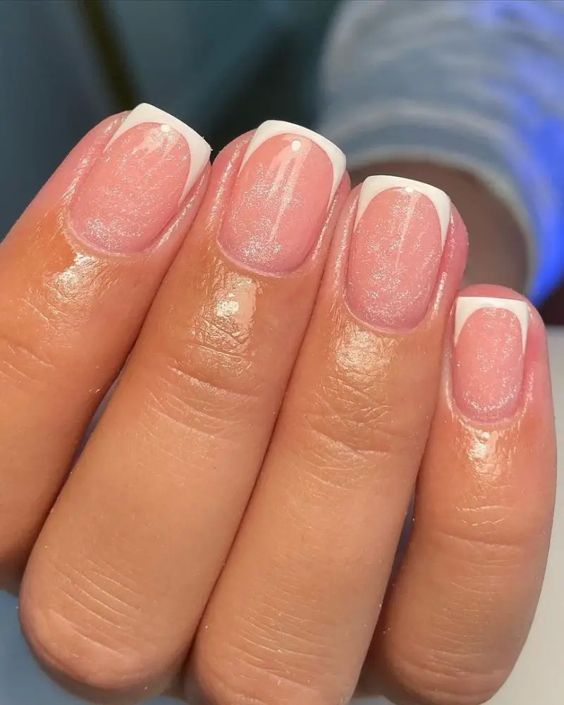 Gold Accent White French Tip Short Square Nails — Simple Short French Tip Nails