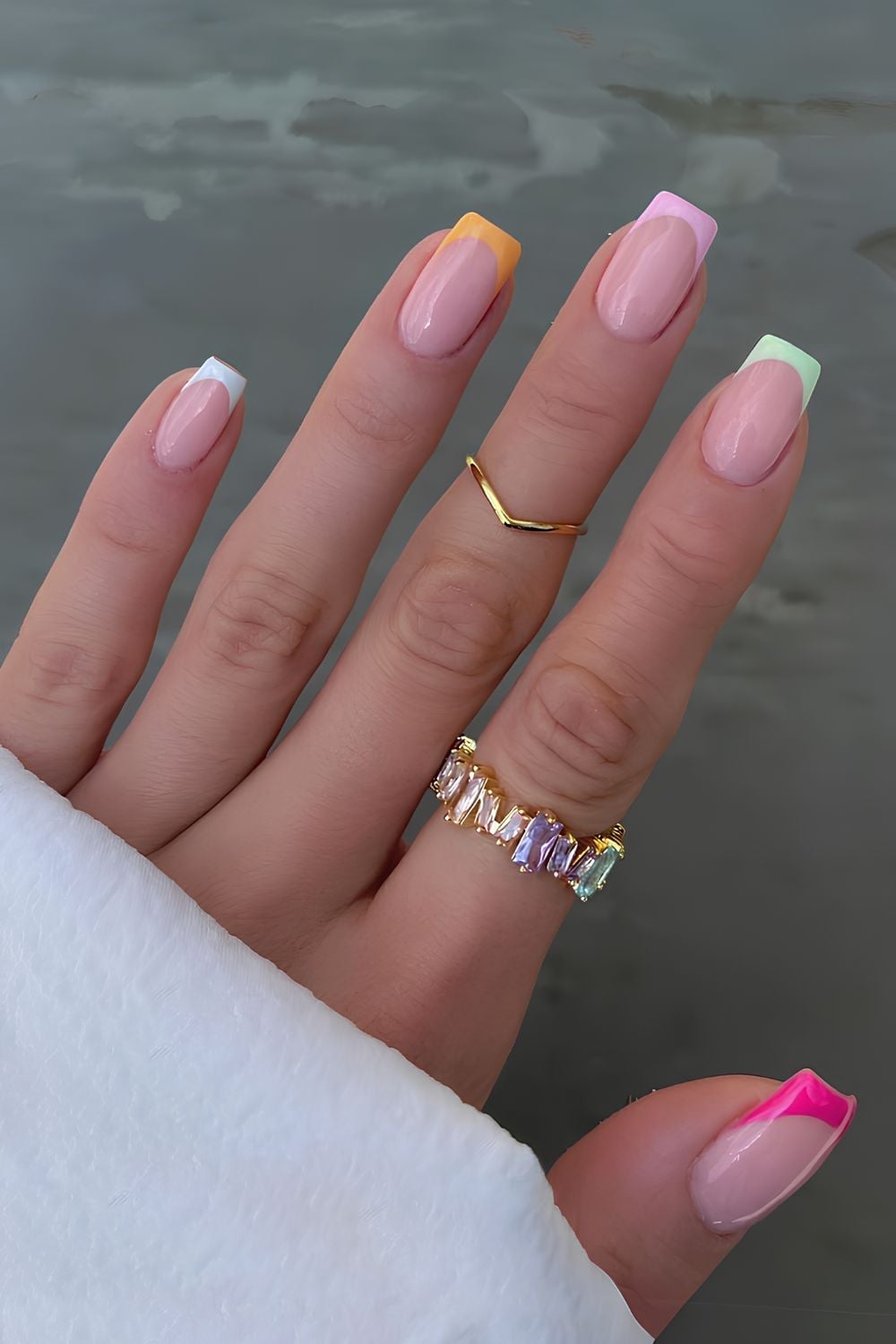 Multi-Color Tip Short Almond Nails — Simple Short French Tip Nails