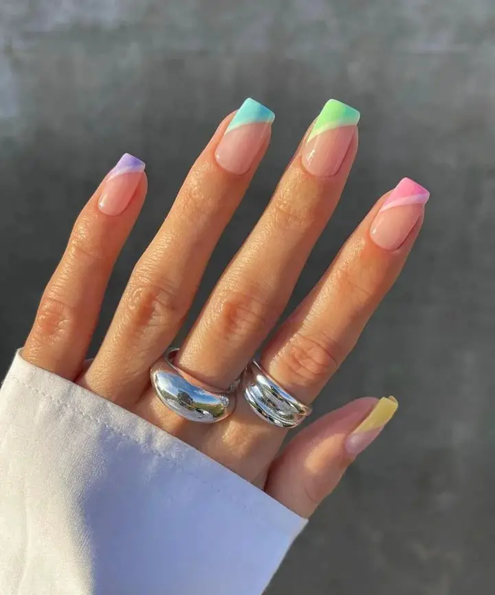 Rainbow French Tip Short Square Nails — Simple Short French Tip Nails