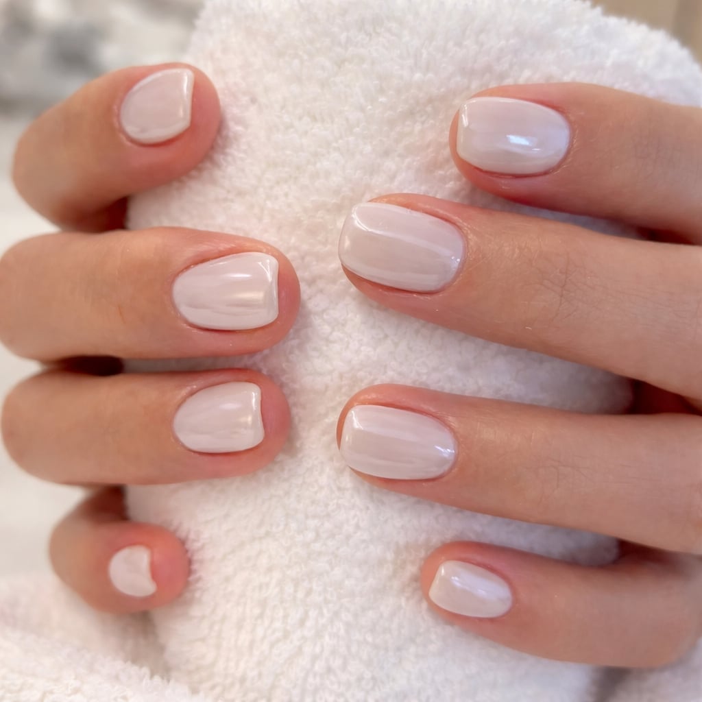 Milky White Shimmer Short Square Nails Milky White Shimmer Short Square Nails — Simple Short Nail Art
