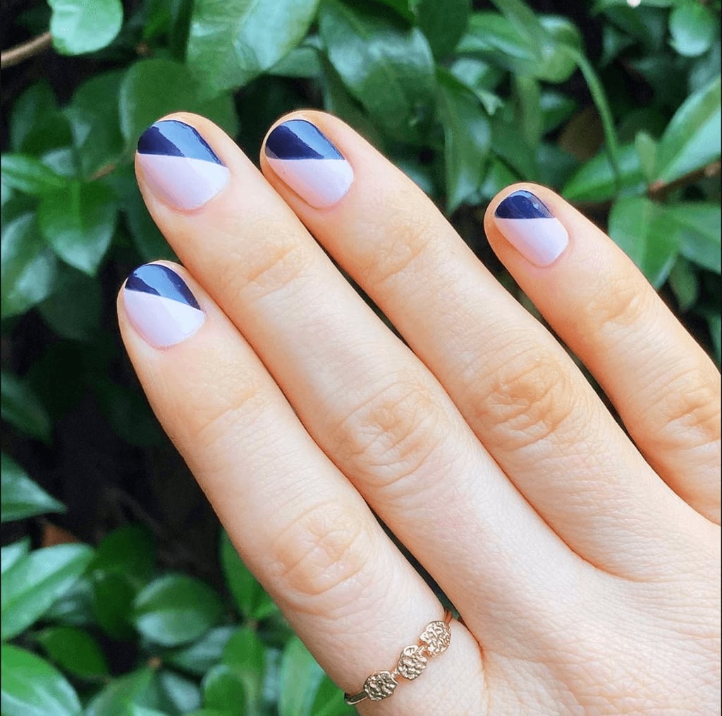 Geometric Color-Blocked Tips on Short Square Nails Geometric Color-Blocked Tips on Short Square Nails — Simple Short Nail Art