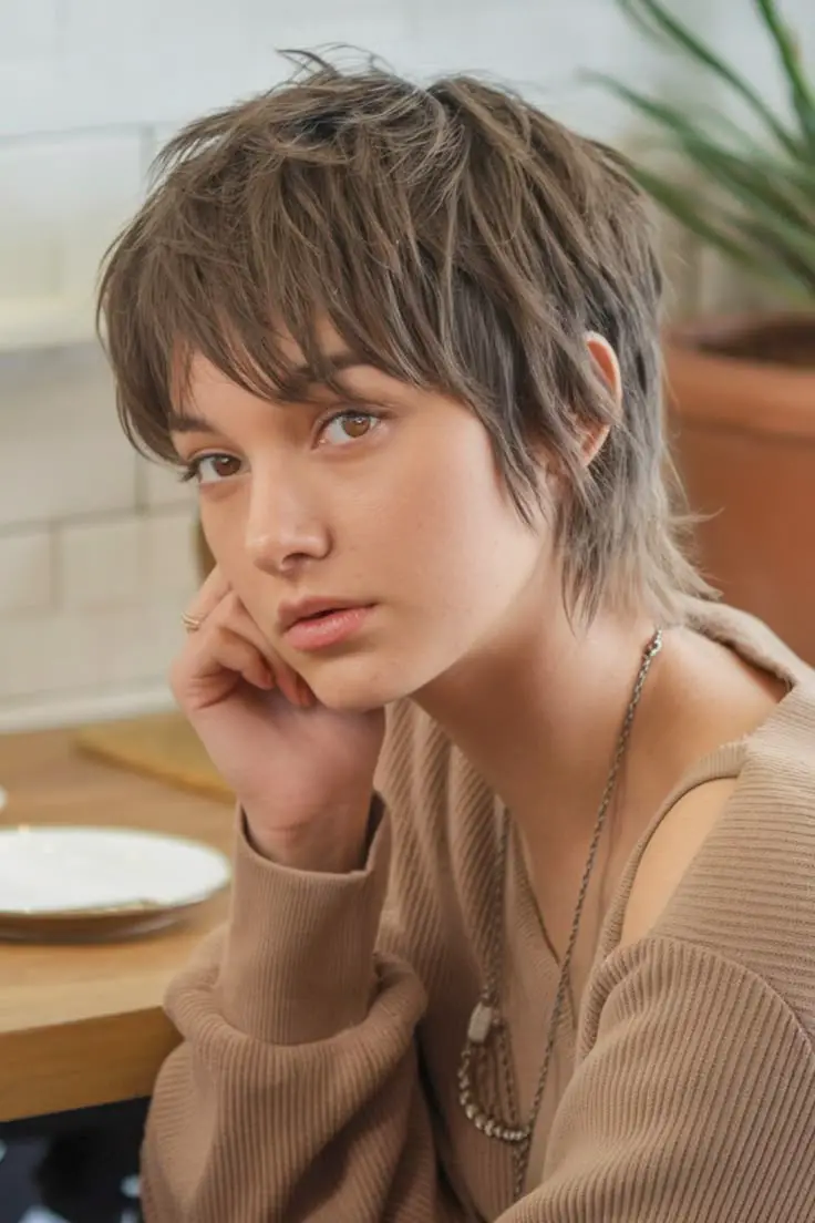 Medium Brown Shag With Choppy Texture Medium Brown Shag With Choppy Texture — Simple Short Shag