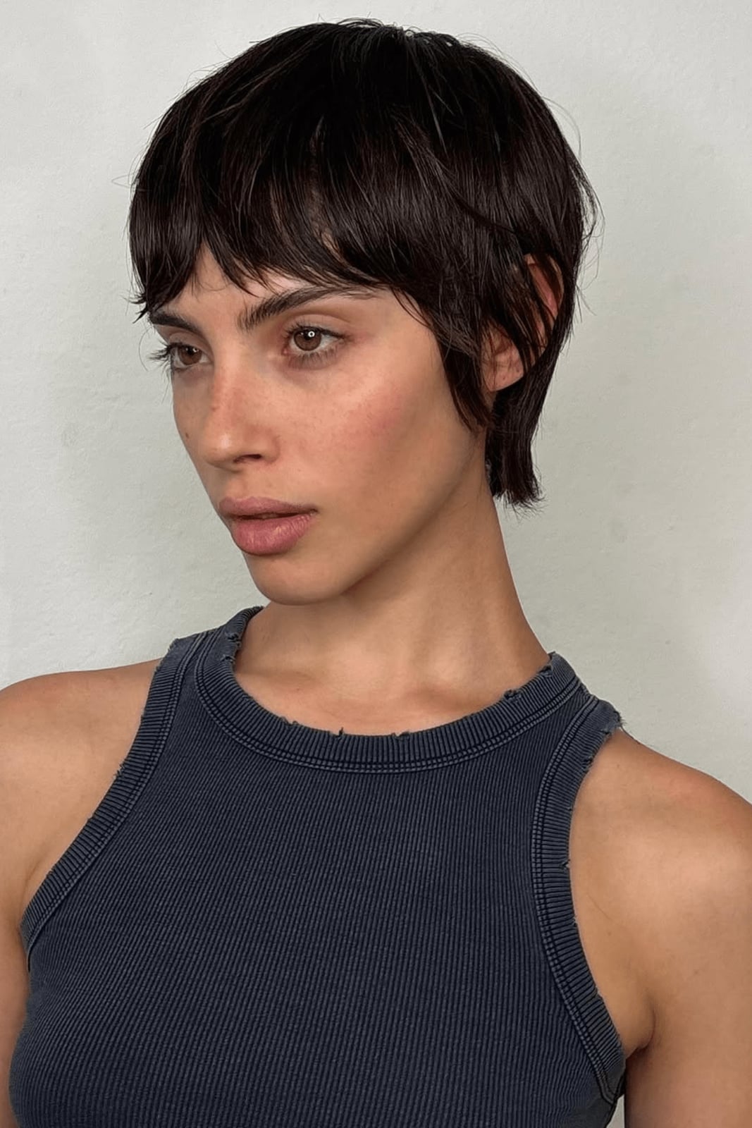 Chin Length Shag With Short Piecey Bangs, Close-Up Take Chin Length Shag With Short Piecey Bangs, Close-Up Take — Simple Short Shag