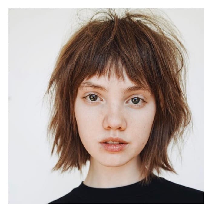 Chin Length Straight Shag Full Bangs Chin Length Straight Shag Full Bangs — Simple Short Shag