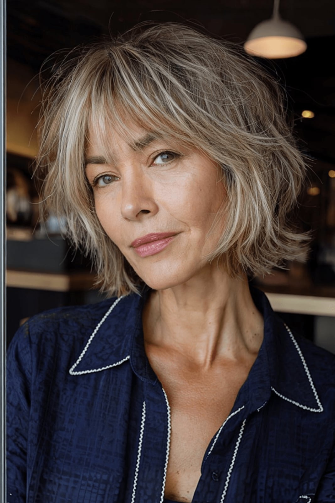 Chin Length Wavy Shag With Wispy Bangs Chin Length Wavy Shag With Wispy Bangs — Simple Short Shag