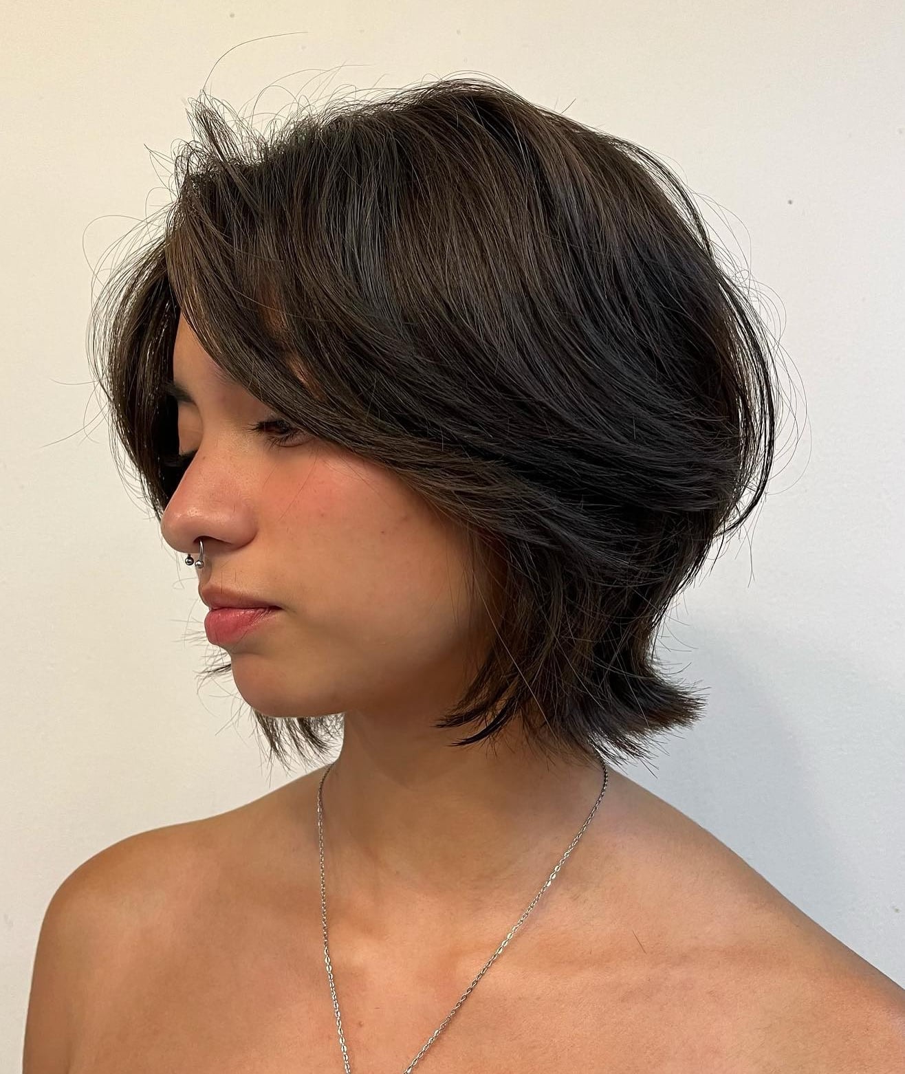 Ear Length Wolf Cut With Choppy Bangs — Simple Short Wolf Cut