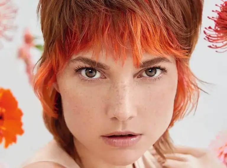 Chin Length Red Wolf Cut With Orange Highlights — Simple Short Wolf Cut