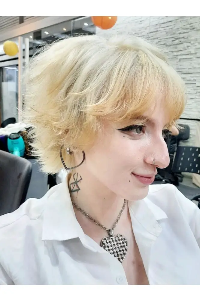 Short Ash Blonde Wolf Cut With Choppy Layers — Simple Short Wolf Cut