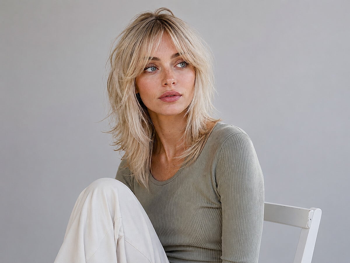 Blonde Collarbone Wolf Cut With Soft Curtain Bangs — Simple Short Wolf Cut