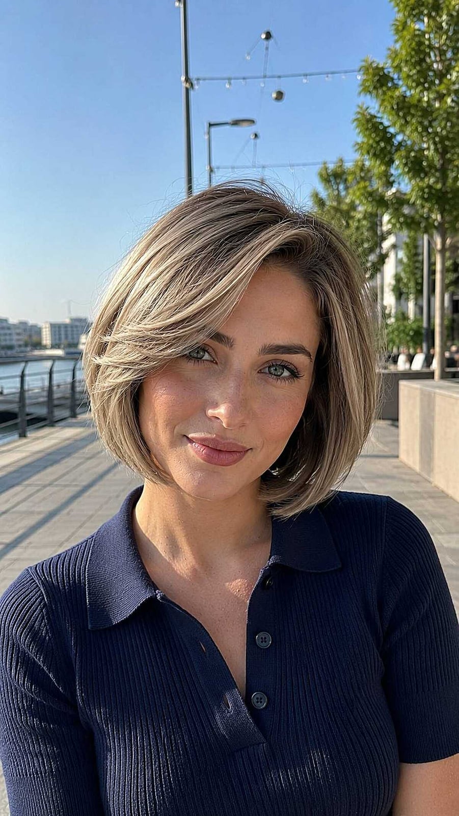 Navy Blue Polo Shirt Side Part Bob Navy Blue Polo Shirt Side Part Bob — Simple Side Part