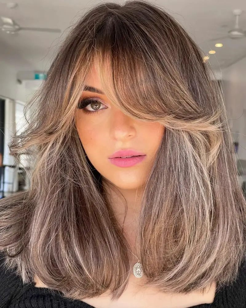 Long Layers With Curtain Bangs Long Layers With Curtain Bangs — Simple Side Part Bangs