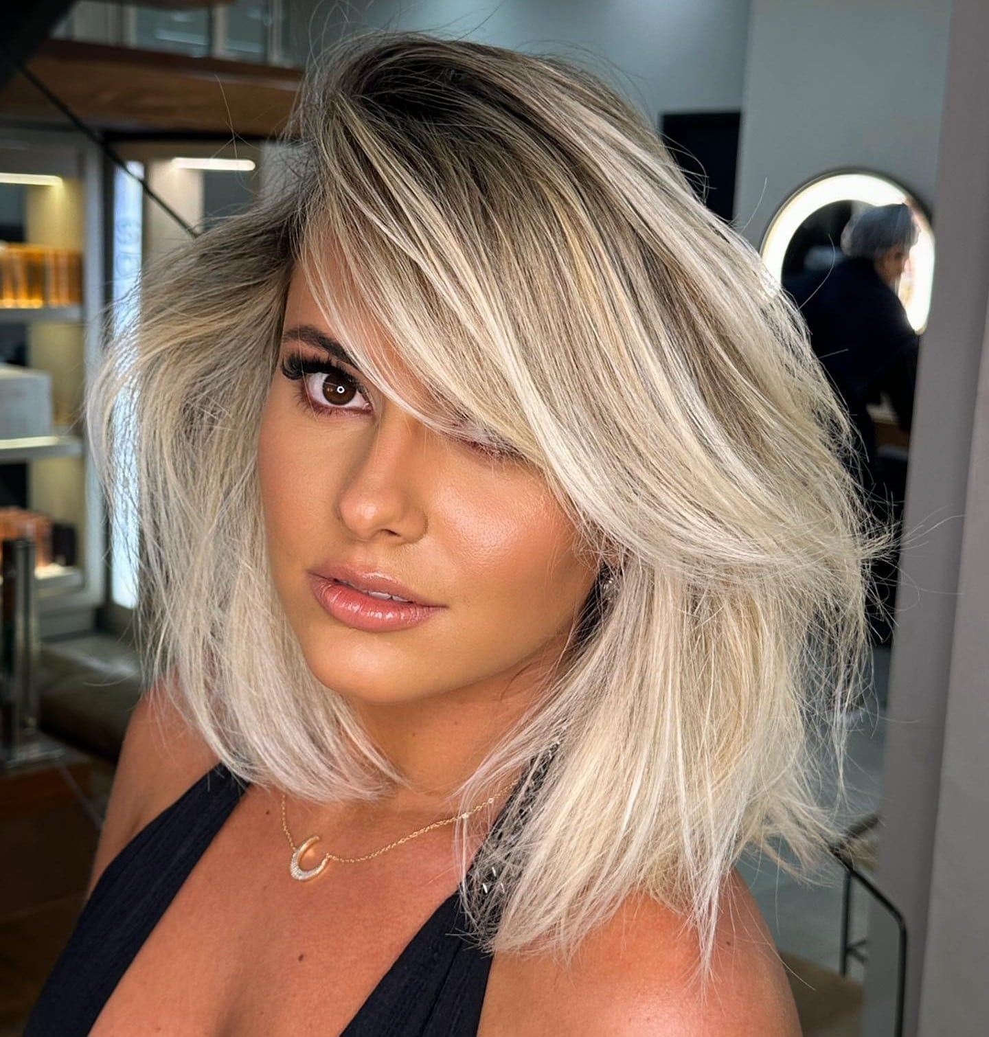 Medium Layered Hair With Soft Waves Medium Layered Hair With Soft Waves — Simple Side Part Bangs