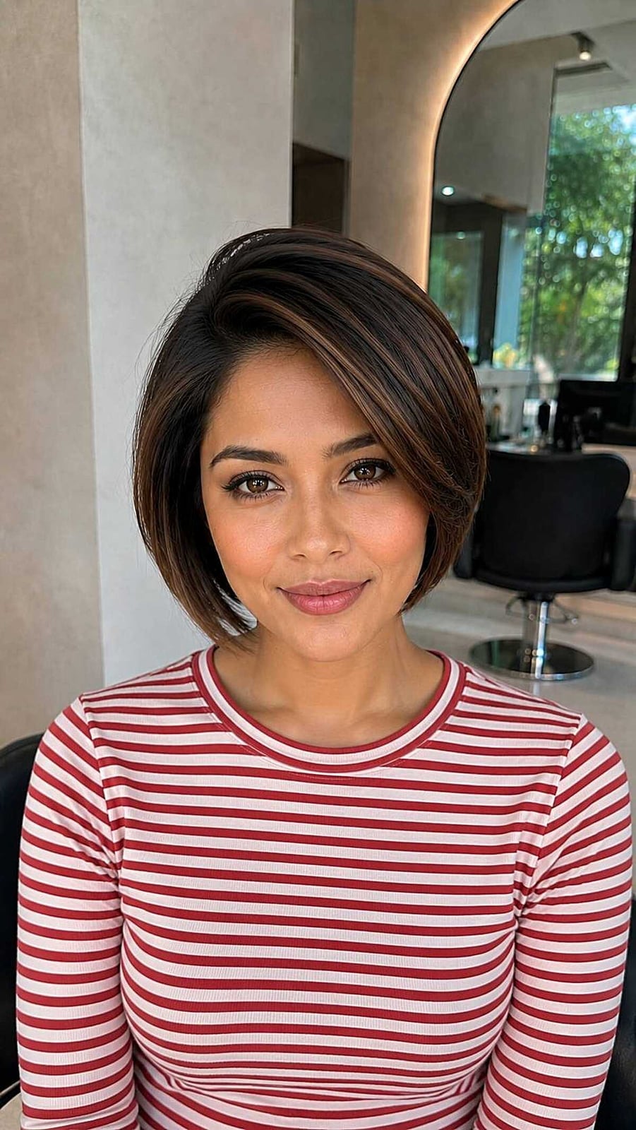 Chin Length Bob With Deep Side Part and Swept Bangs Chin Length Bob With Deep Side Part and Swept Bangs — Simple Side Part Bob