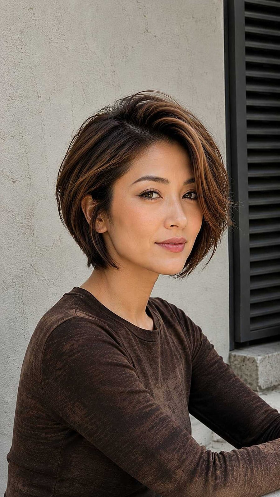 Angled Bob With Side Swept Bangs Angled Bob With Side Swept Bangs — Simple Side Part Bob