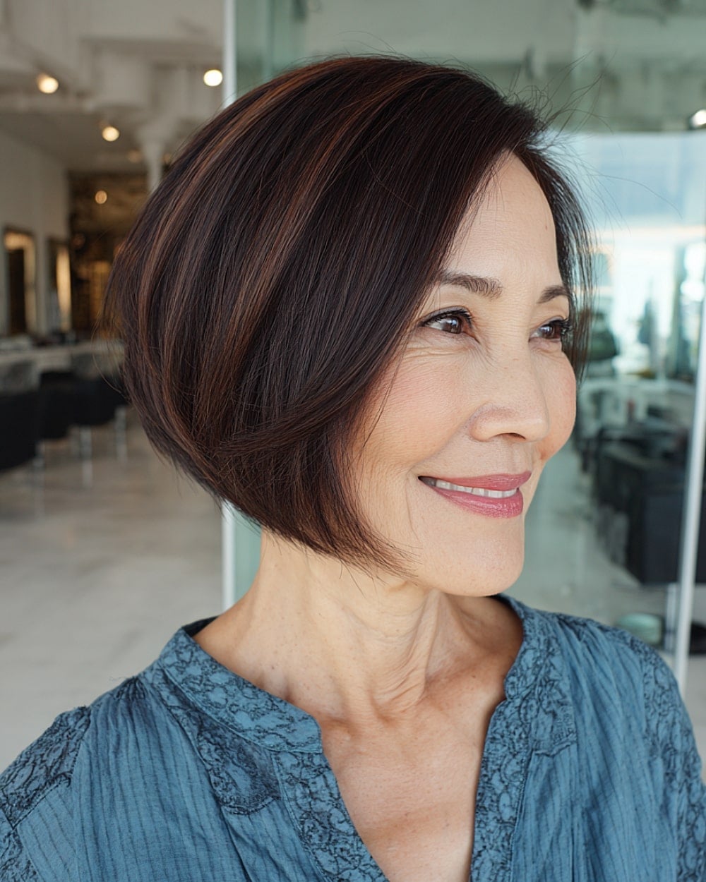 Layered Collarbone Bob With Warm Highlights Layered Collarbone Bob With Warm Highlights — Simple Side Part Bob