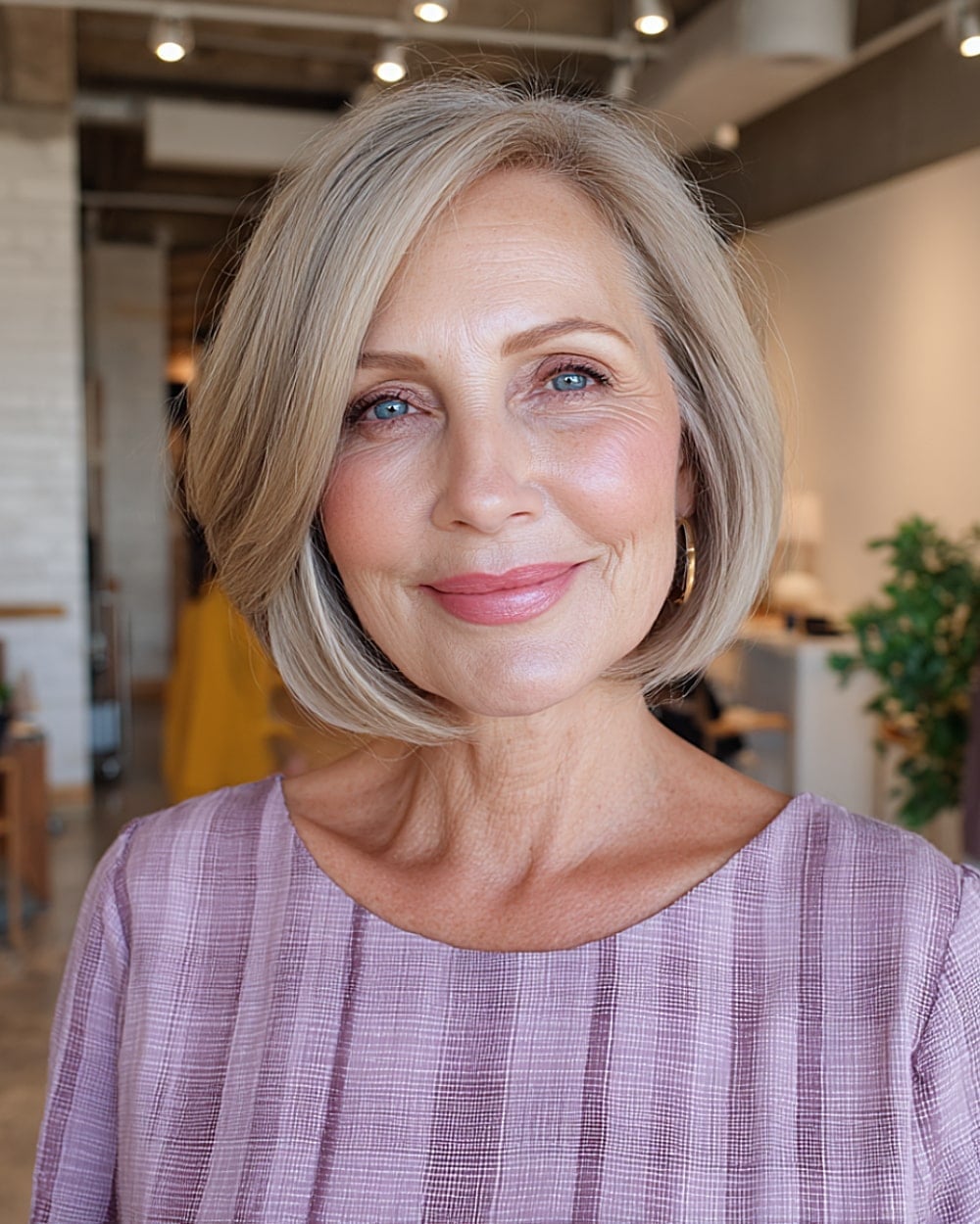 Cool Ash Blonde Chin Bob With Side Part Cool Ash Blonde Chin Bob With Side Part — Simple Side Part Bob