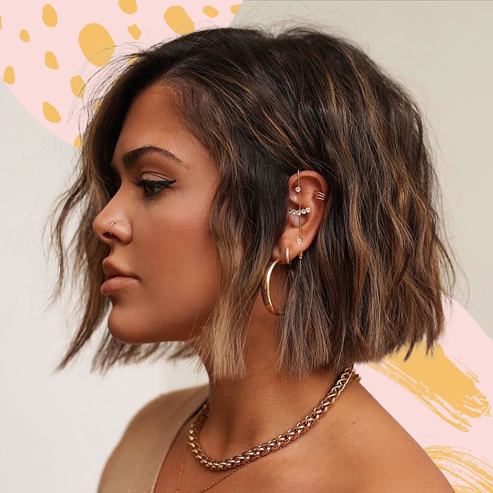 Collarbone Bob With Curtain Bangs and Balayage Collarbone Bob With Curtain Bangs and Balayage — Simple Side Part Bob