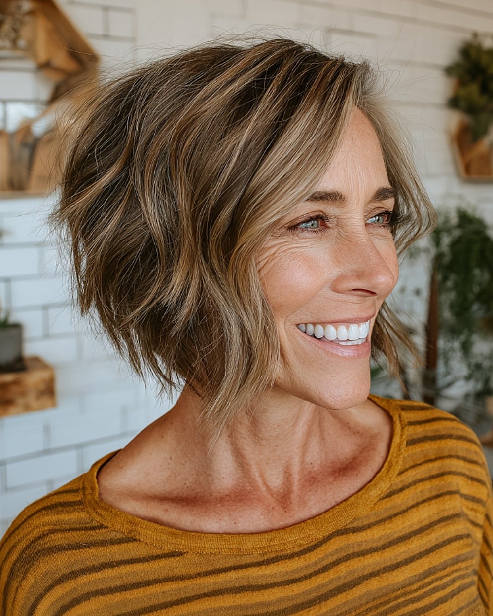 Textured Chin Bob With Ash Blonde Roots Textured Chin Bob With Ash Blonde Roots — Simple Side Part Bob