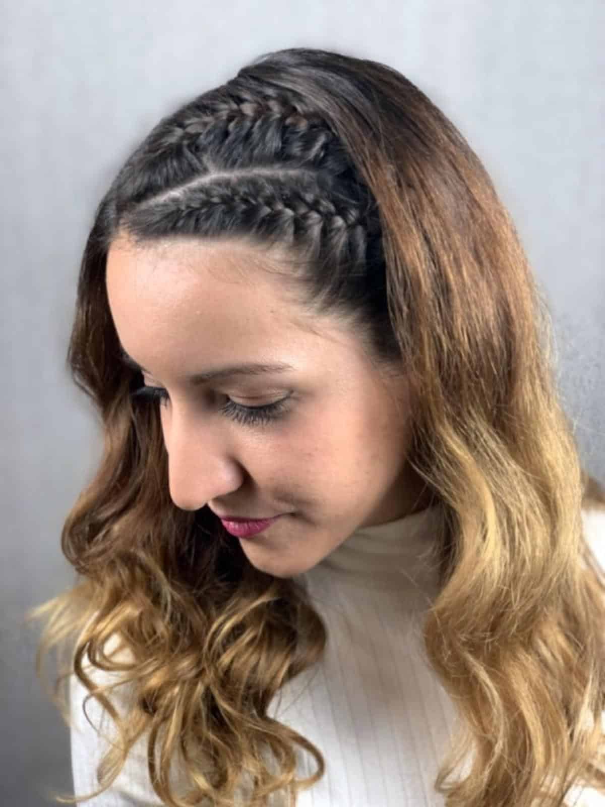 DIY Mini Braids Headband Brown Blonde — Simple Side Part Braids