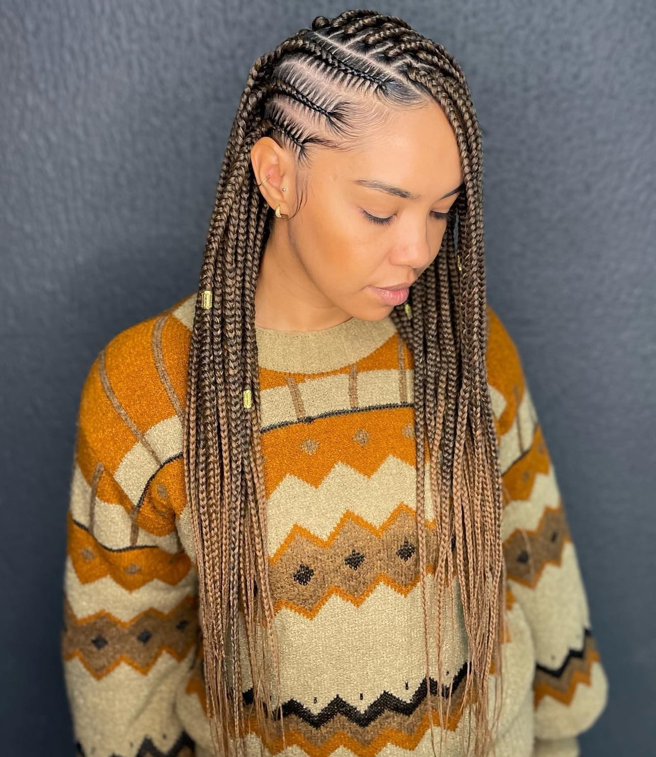 Box Braids With Cornrow Detail Side Part — Simple Side Part Braids