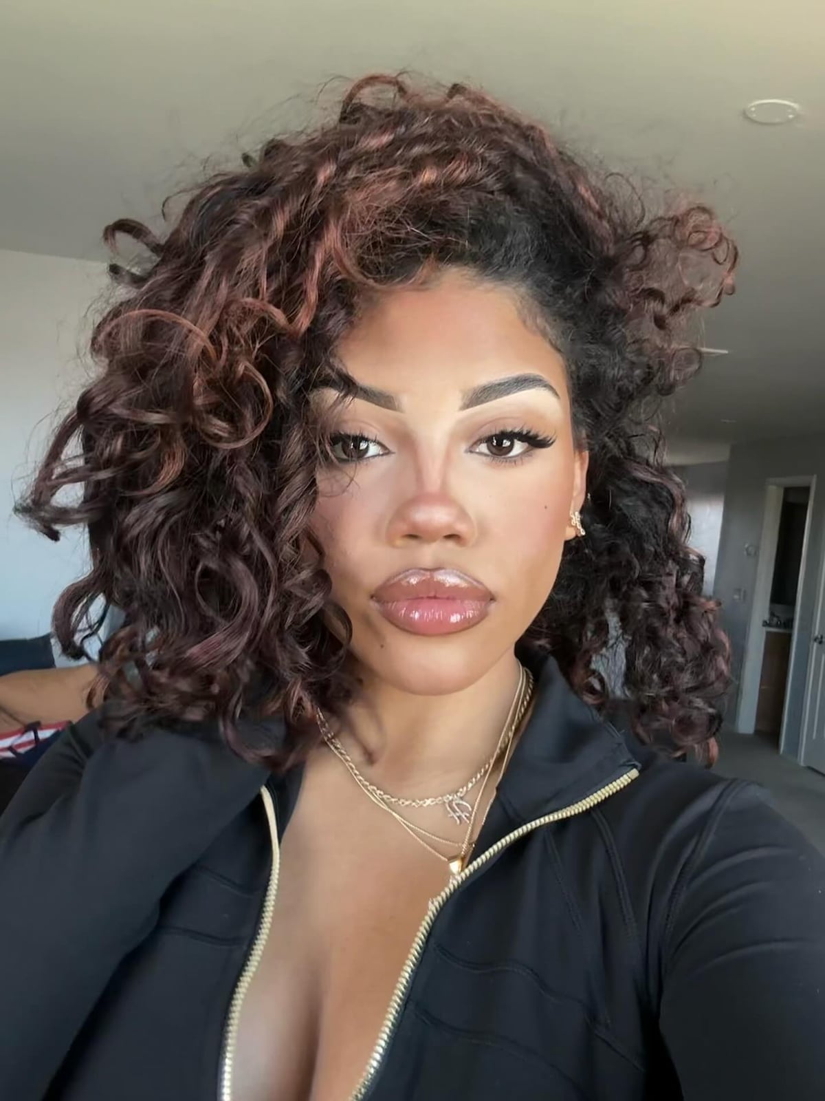 Shoulder Length Curly Dark Brown With Auburn — Simple Side Part Hairstyles