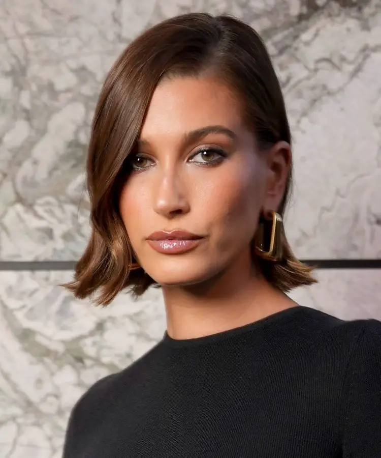 Chin Length Medium Brown Bob With Waves — Simple Side Part Hairstyles