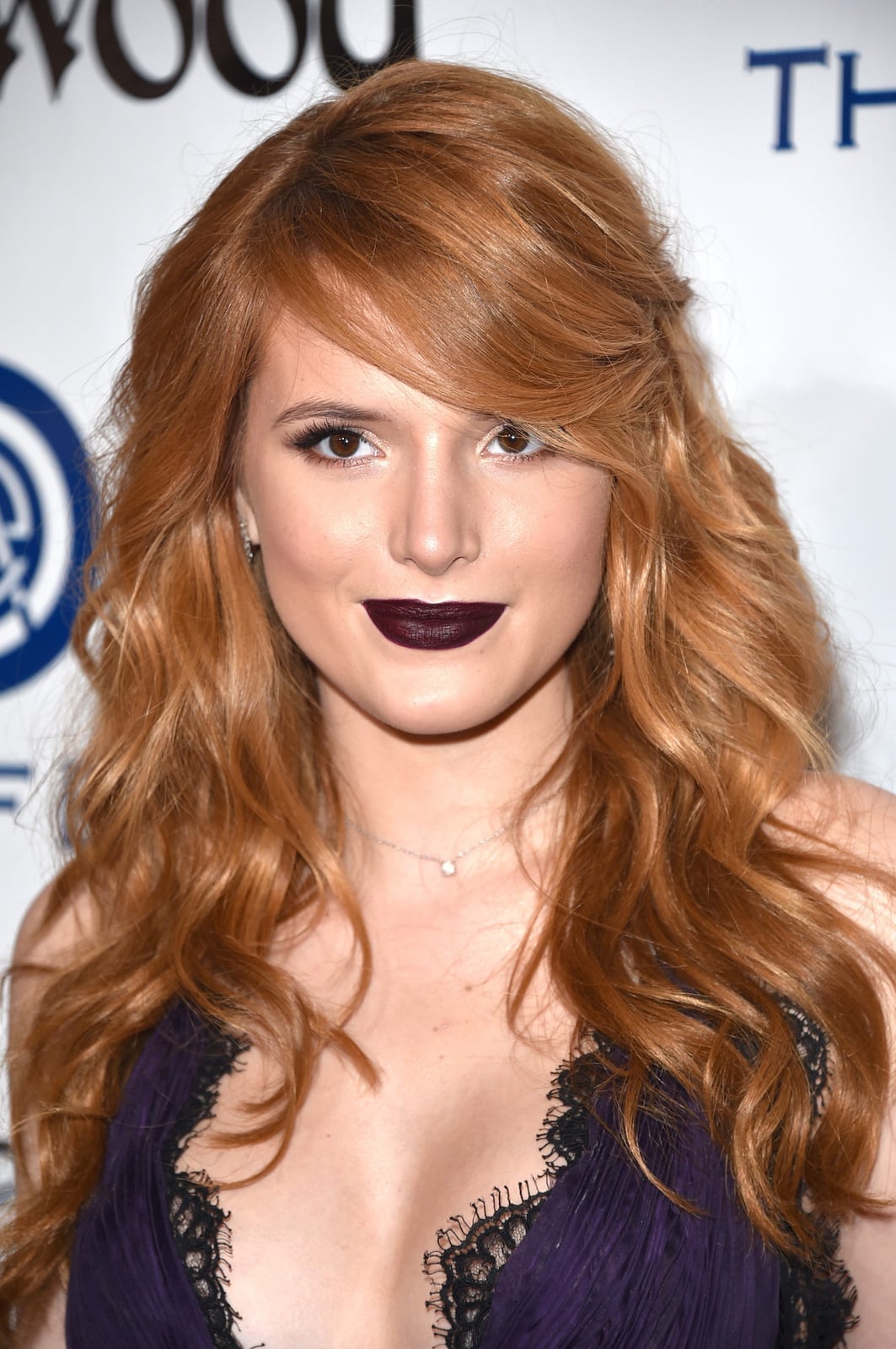 Long Wavy Copper With Blonde Highlights Long Wavy Copper With Blonde Highlights — Simple Side Swept Bangs
