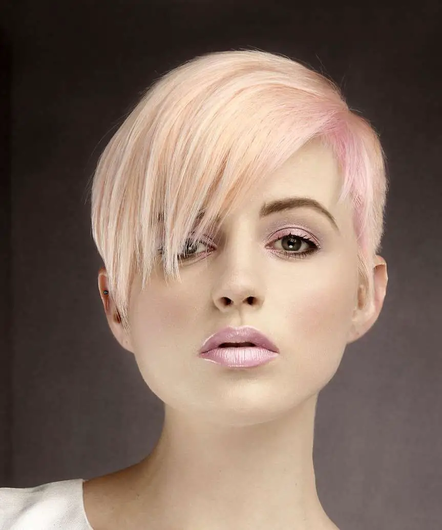 Short Asymmetrical Pixie With Light Blonde Bangs Short Asymmetrical Pixie With Light Blonde Bangs — Simple Side Swept Bangs