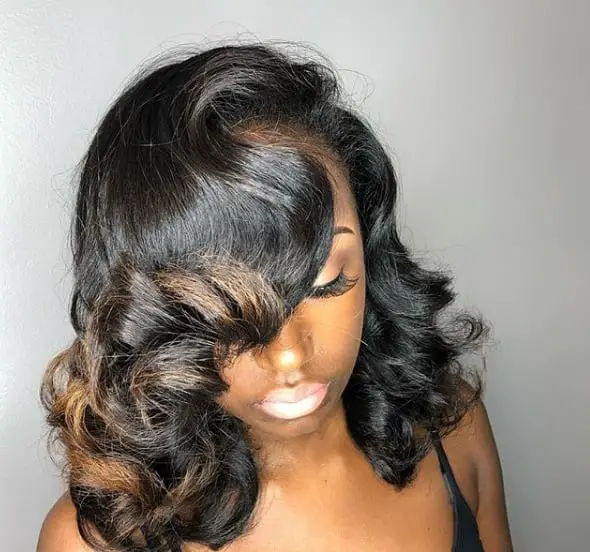 Thick Wavy Shoulder Length Blowout With Side Swept Bangs — Simple Silk Press Hairstyles