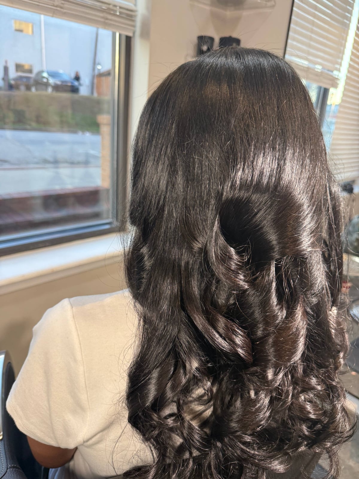 Thick Dark Brown Shoulder Waves Blowout — Simple Silk Press Hairstyles