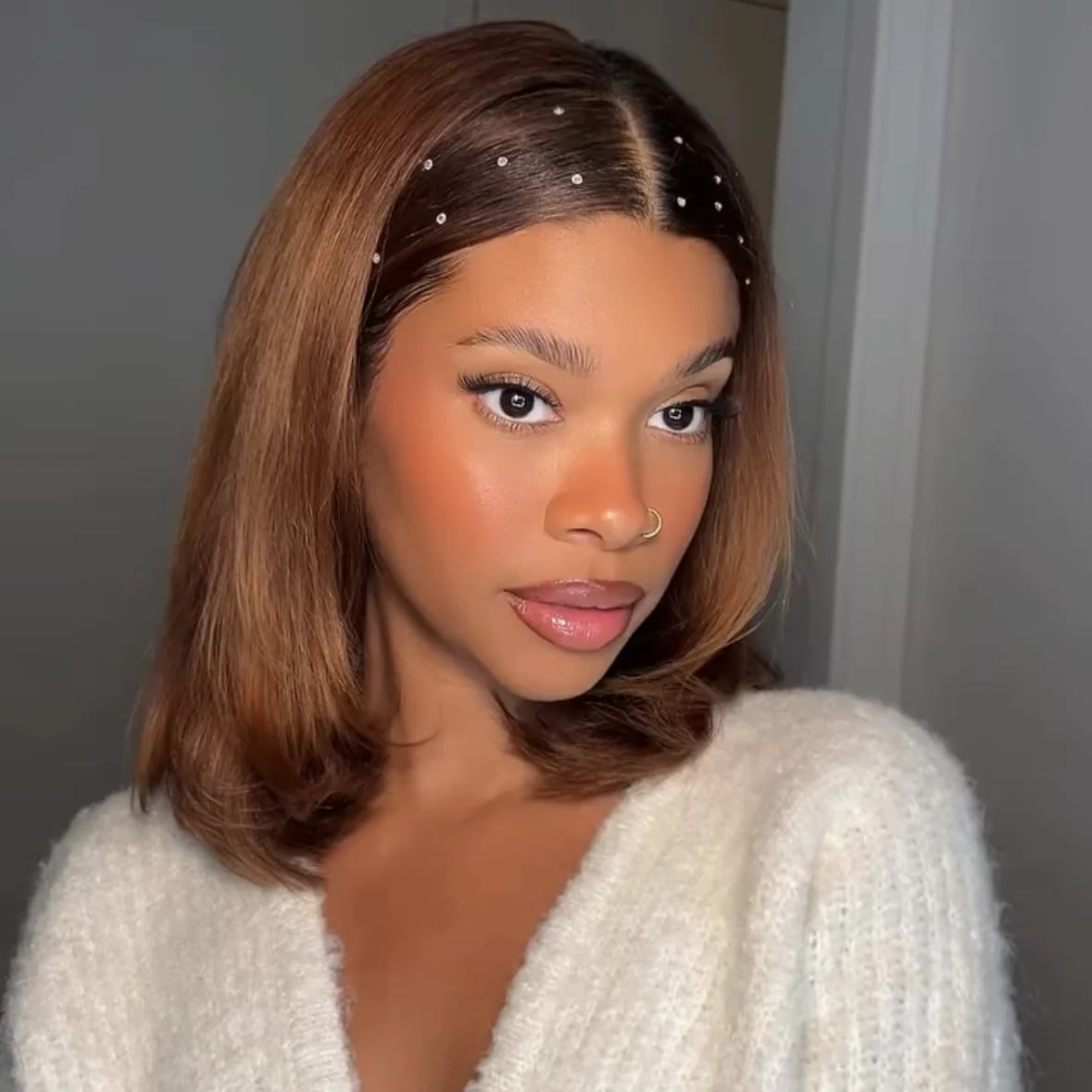 Layered Bob Warm Brown Highlights — Simple Silk Press Hairstyles
