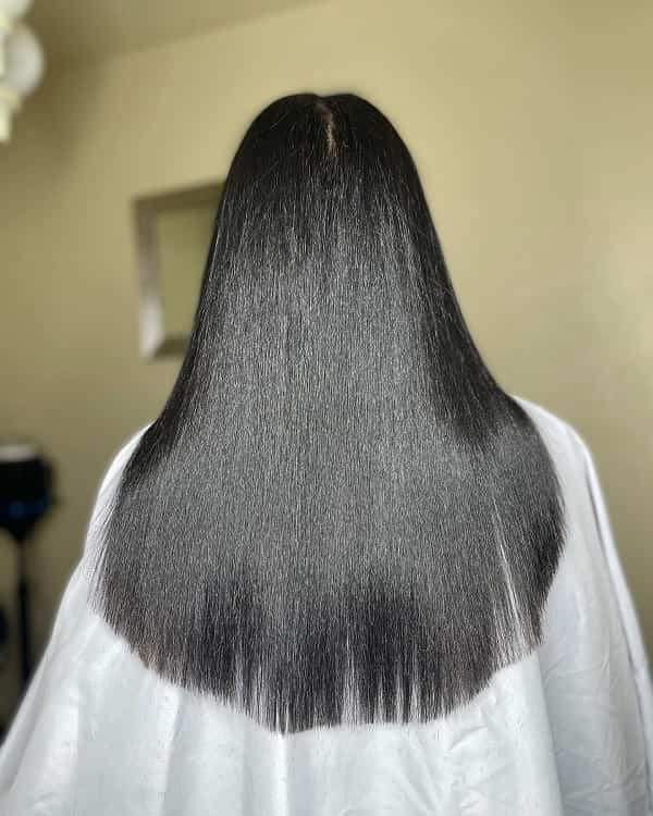 Mid-Back Black Blunt Cut Straight — Simple Silk Press Hairstyles