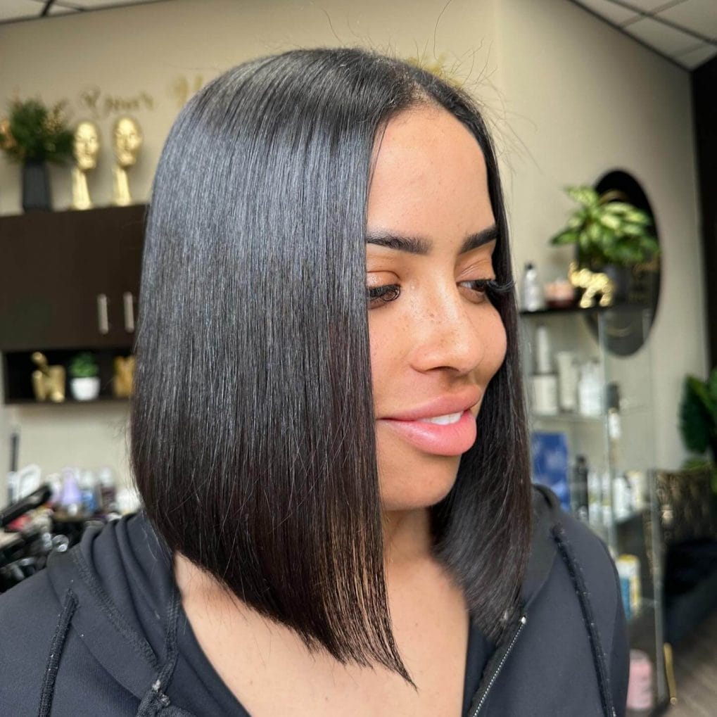 Sleek Black Chin Bob Sharp Blunt Ends — Simple Silk Press Hairstyles