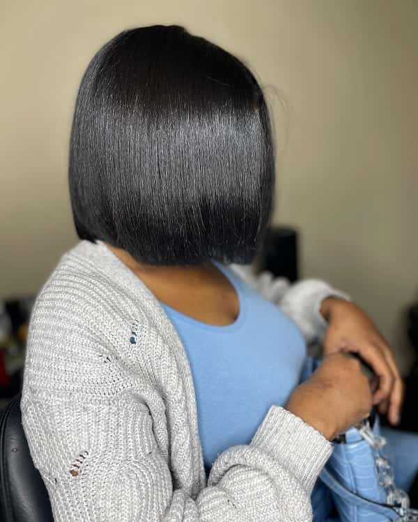 Mirror Shine Black Bob Side View — Simple Silk Press Hairstyles