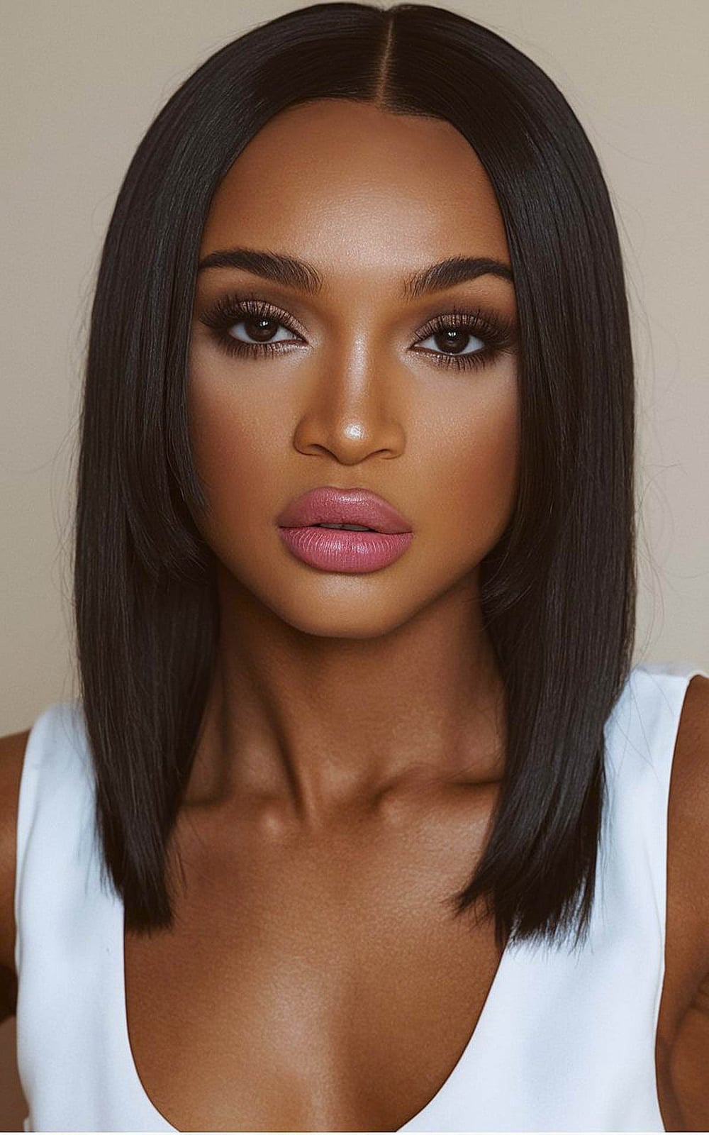 Sleek Black Collarbone Bob Middle Part — Simple Silk Press Hairstyles