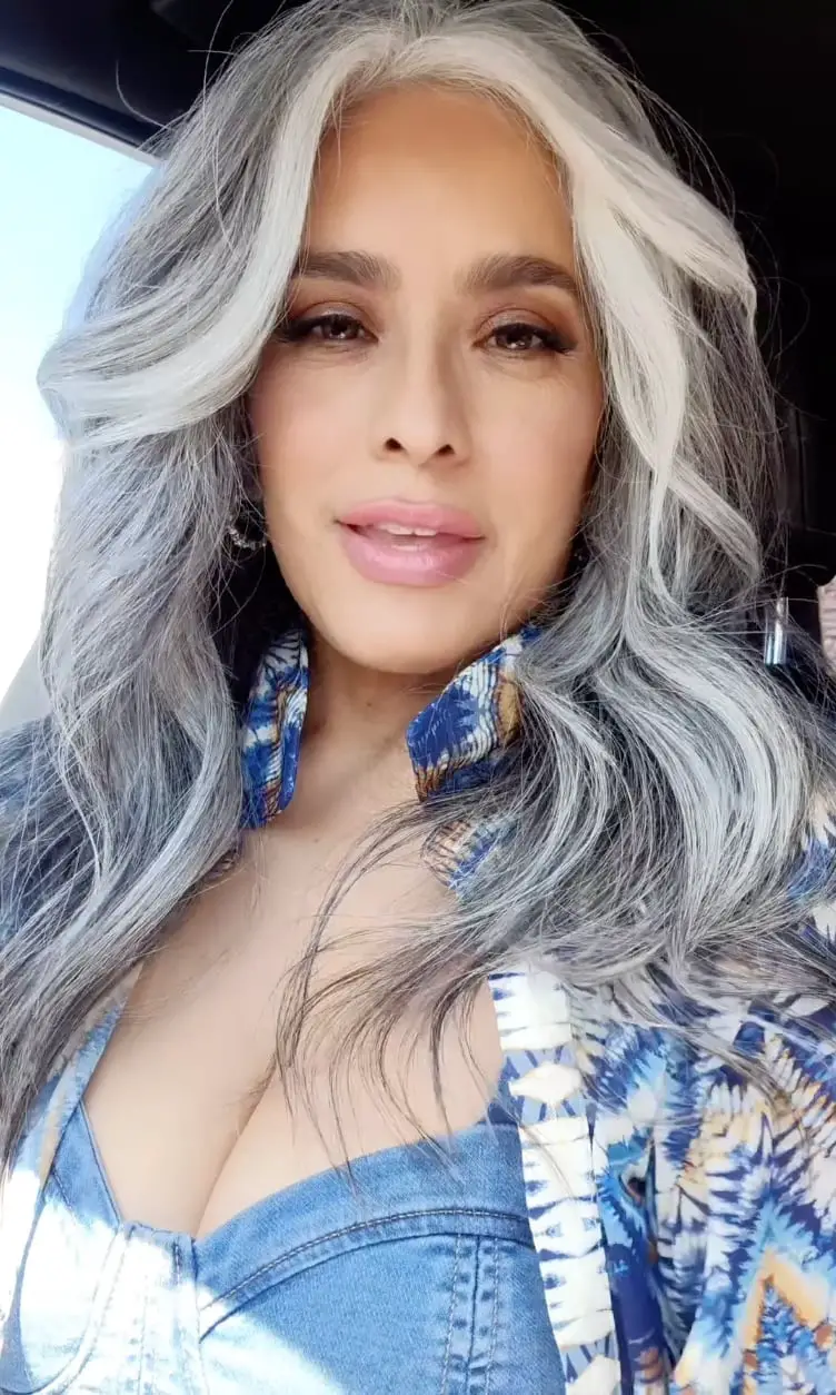 Mid-Back Layers With Silver Highlights Side Part — Simple Silver Highlights