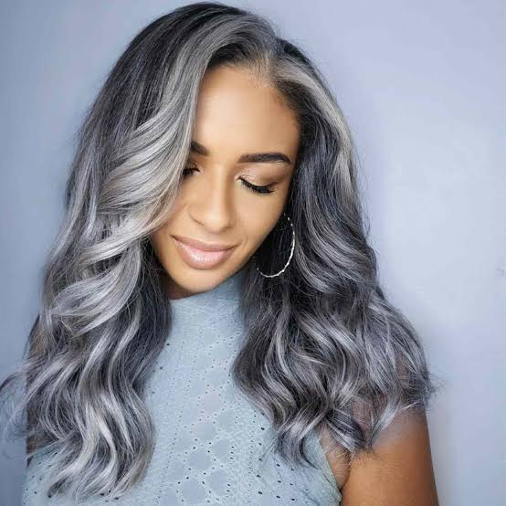 Shoulder Lob With Dark Base Silver Highlights — Simple Silver Highlights