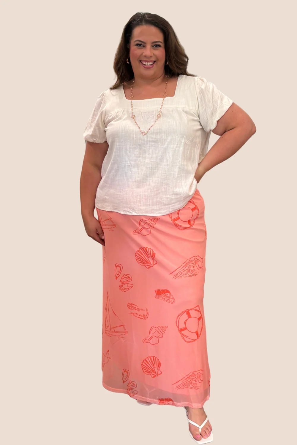 Nautical Print Maxi Skirt Ensemble Nautical Print Maxi Skirt Ensemble — Simple Skirt Outfit Plus Size