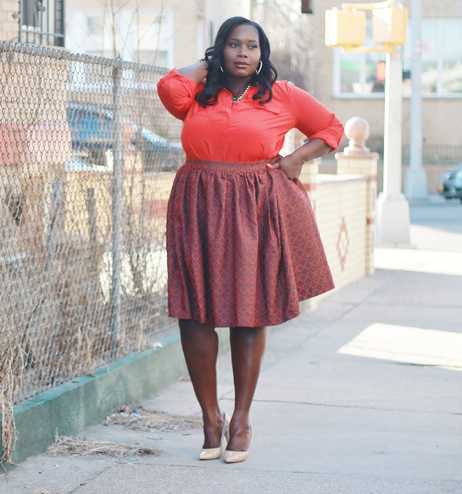 Geometric Print Full Midi Skirt Style Geometric Print Full Midi Skirt Style — Simple Skirt Outfit Plus Size