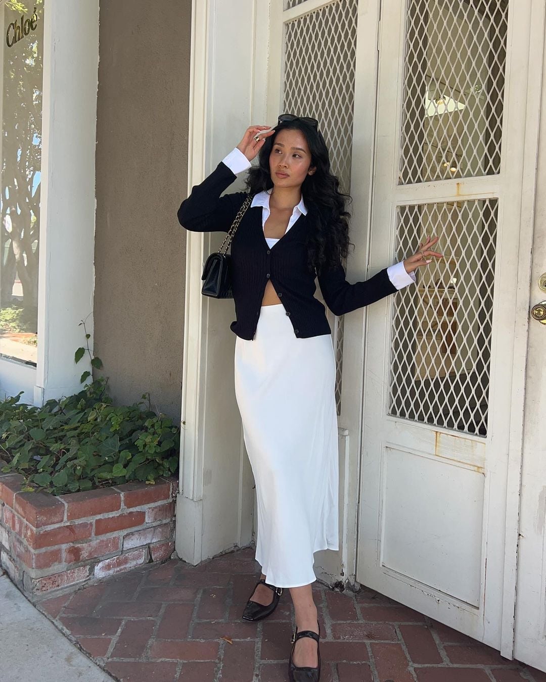 White Midi Skirt with Layered Cardigan and Flats White Midi Skirt with Layered Cardigan and Flats — Simple Skirt Outfit Work