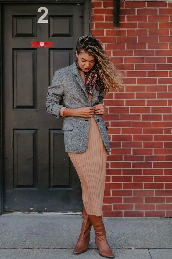 Striped Knit Skirt and Cardigan Set Striped Knit Skirt and Cardigan Set — Simple Skirt Outfit Work