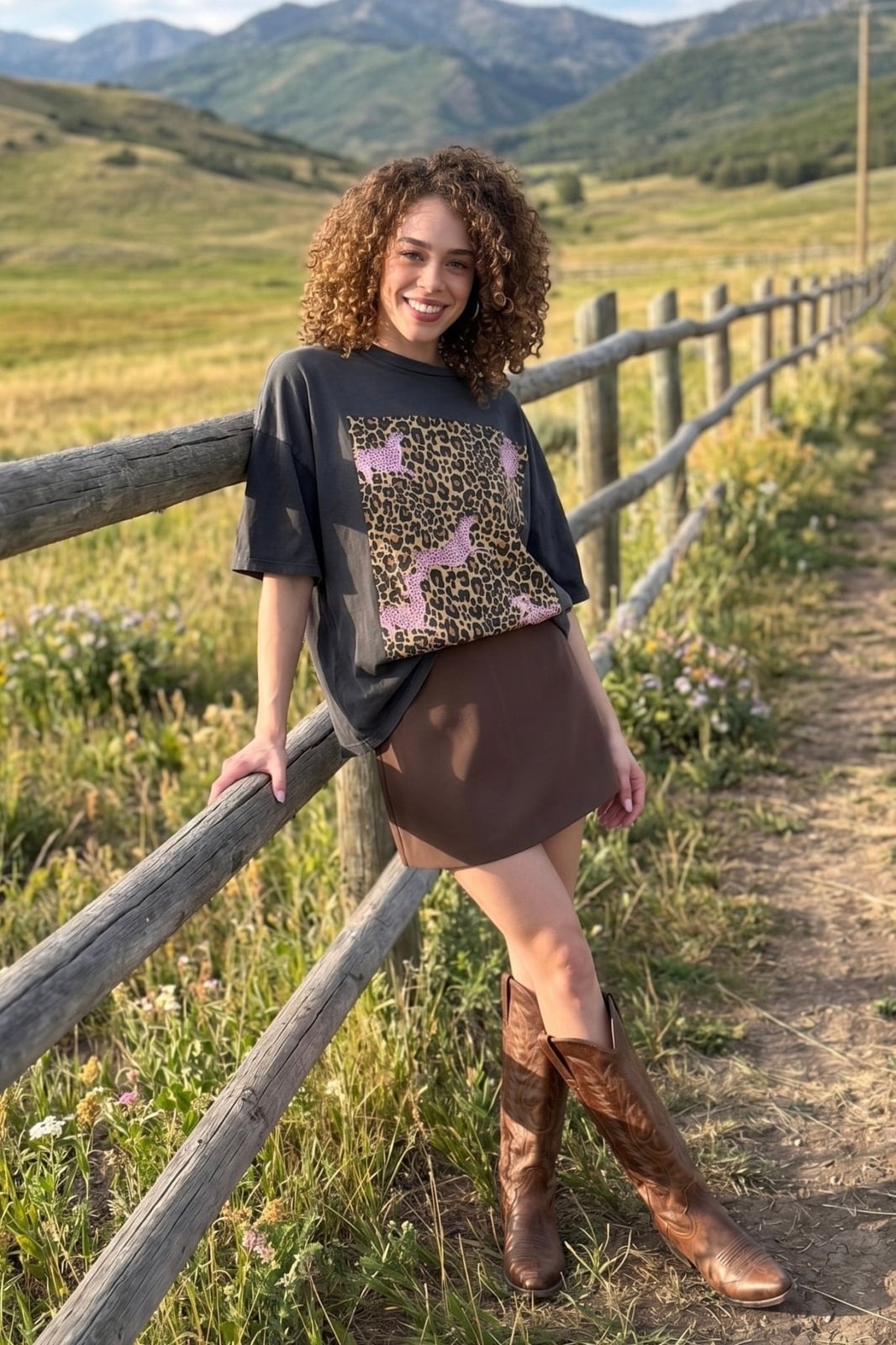Brown Mini Skort with Oversized Graphic T-Shirt Brown Mini Skort with Oversized Graphic T-Shirt — Simple Skort Outfits