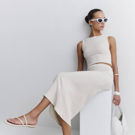Beige Ribbed Knit Top and Midi Skirt Beige Ribbed Knit Top and Midi Skirt — Simple Slicked Back