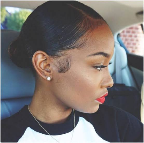 White and Black Top with Defined Baby Hairs White and Black Top with Defined Baby Hairs — Simple Slicked Back