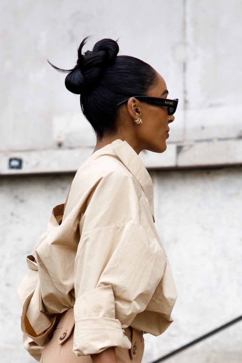 Oversized Beige Shirt and Beige Trousers Oversized Beige Shirt and Beige Trousers — Simple Slicked Back