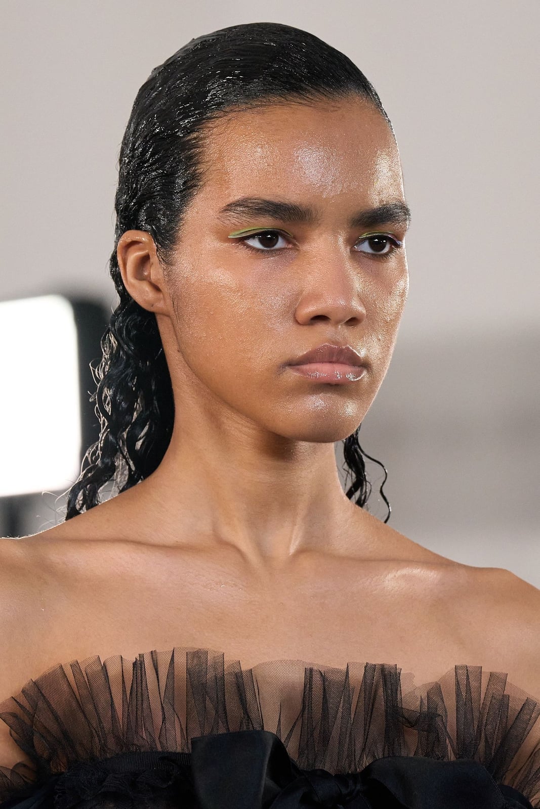 Sleek Black Bob Wet Look Sleek Black Bob Wet Look — Simple Slicked Back Hair
