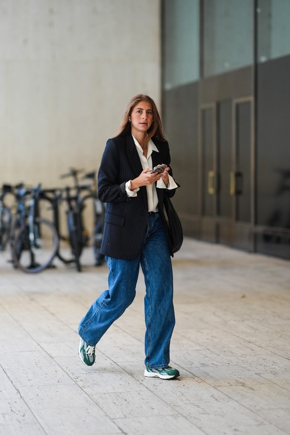 Pinstripe Oversized Blazer Over a White Shirt and Denim Pinstripe Oversized Blazer Over a White Shirt and Denim — Simple Smart Casual Outfits