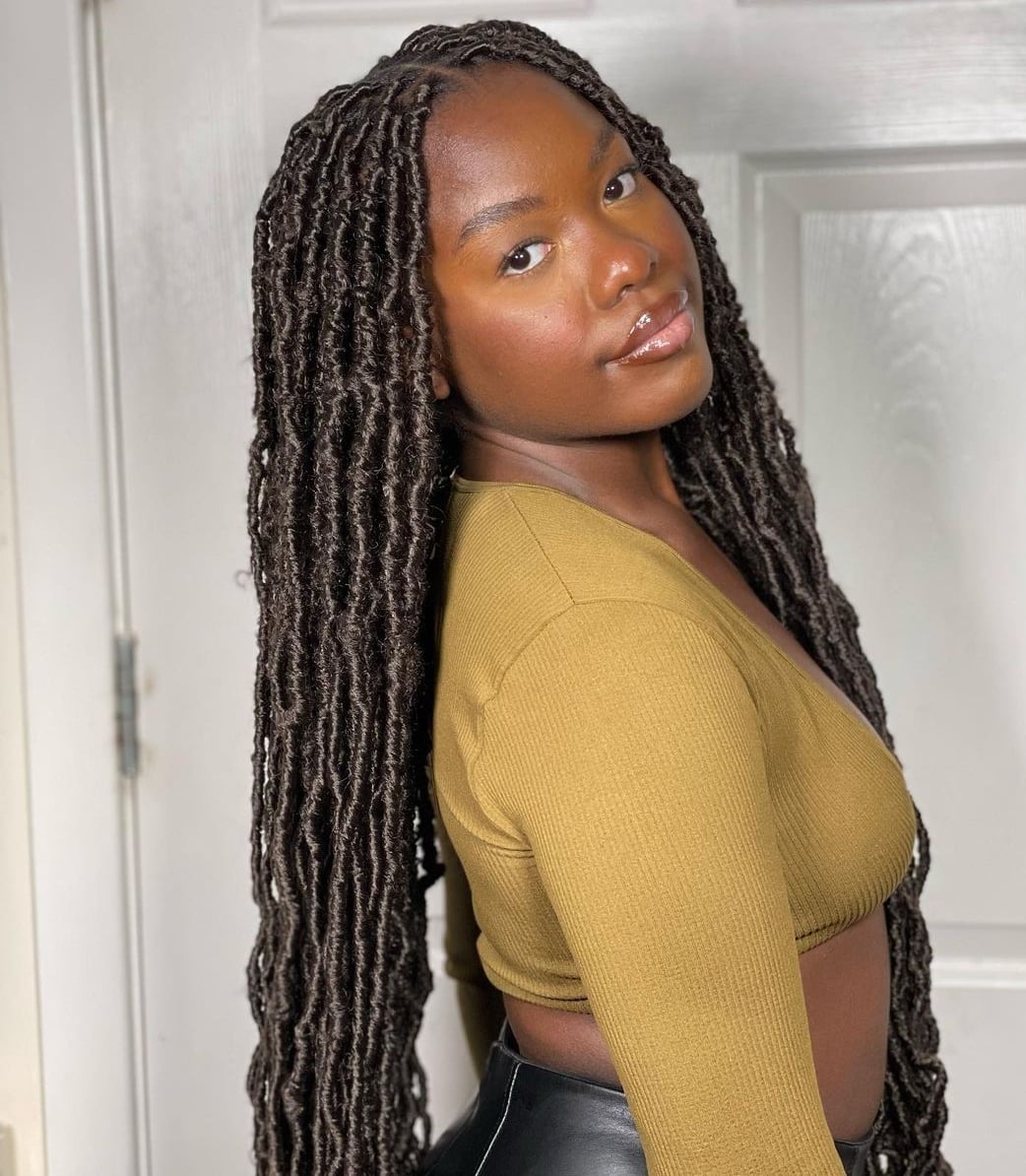 Thick Wavy Mid-Back Dark Brown Locs Thick Wavy Mid-Back Dark Brown Locs — Simple Soft Locs Hairstyles