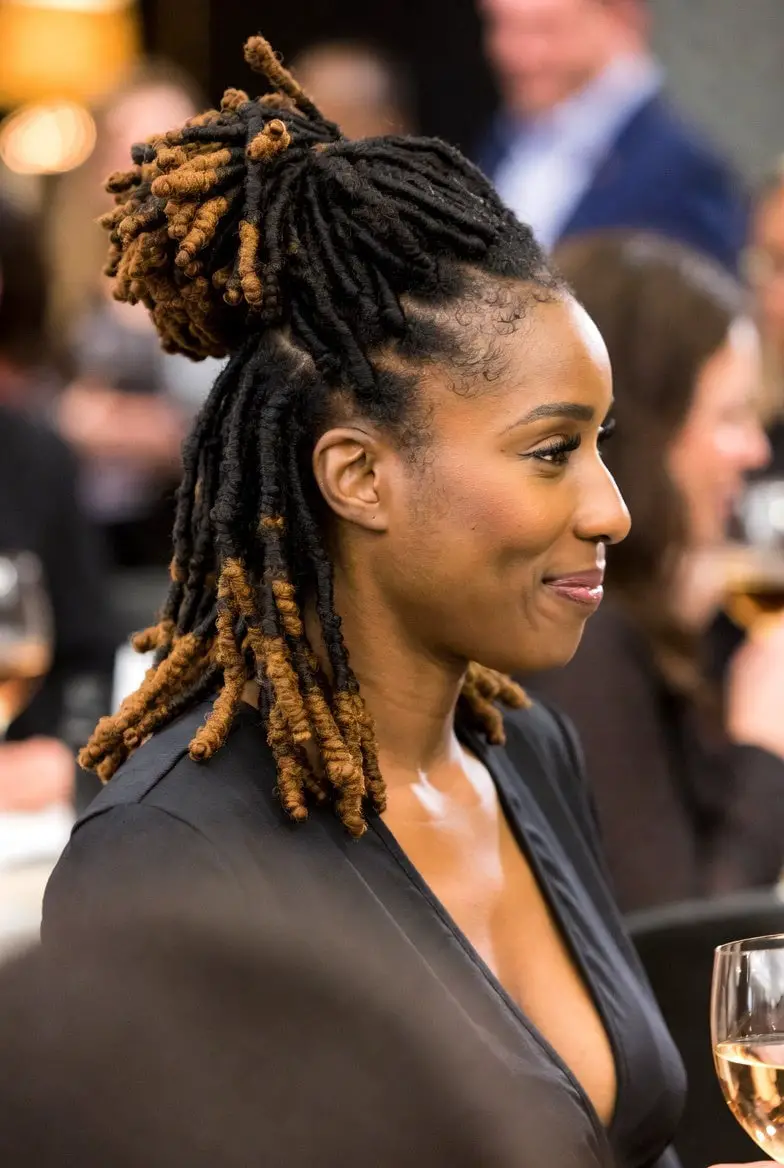 Shoulder Length Locs High Bun Two-Toned Shoulder Length Locs High Bun Two-Toned — Simple Soft Locs Hairstyles
