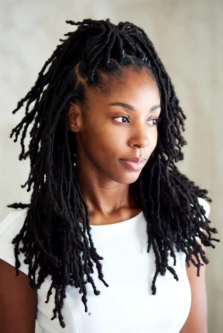Thick Wavy Mid-Back Locs Natural Appearance Thick Wavy Mid-Back Locs Natural Appearance — Simple Soft Locs Hairstyles